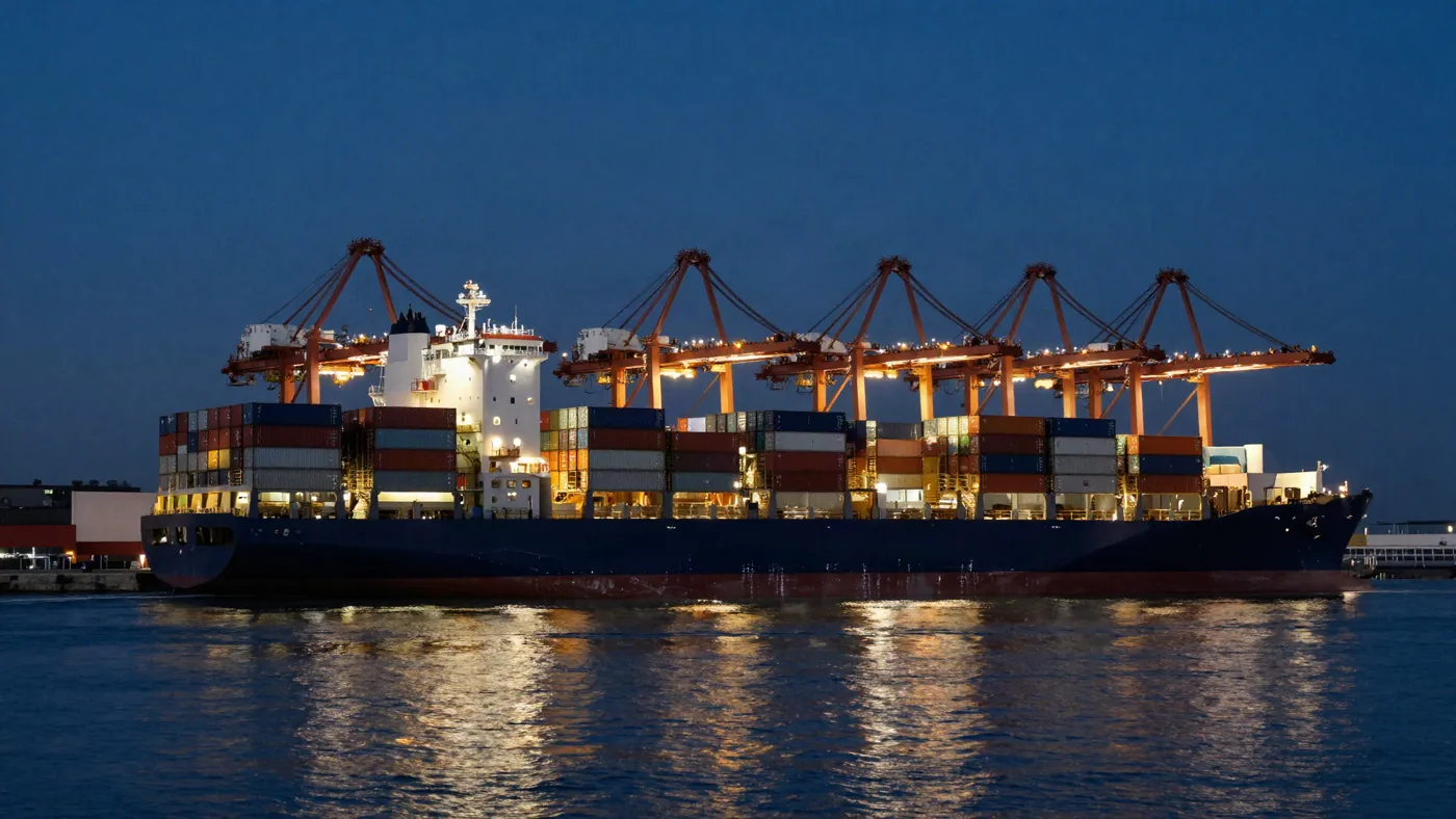 Container ship arriving at port